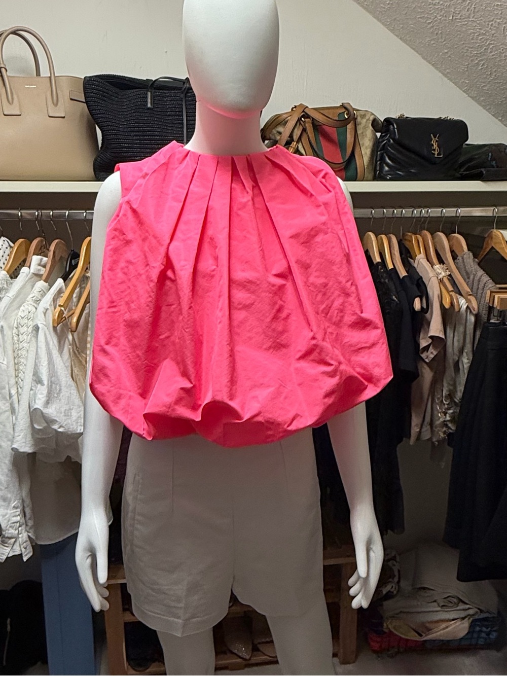 ZARA Collection Hot Pink Sculptural Balloon Top Sleeveless Blouse Size Medium